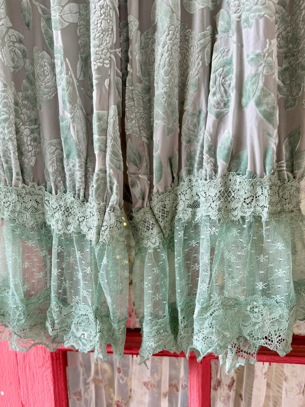 Dusty Aqua Velvet Burnout Lacy Pantaloons - Picture 4 of 9